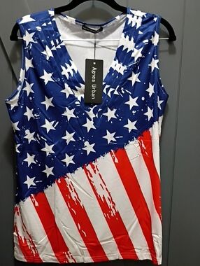Sleeveless V-Neck Tank Top in Red, White & Blue